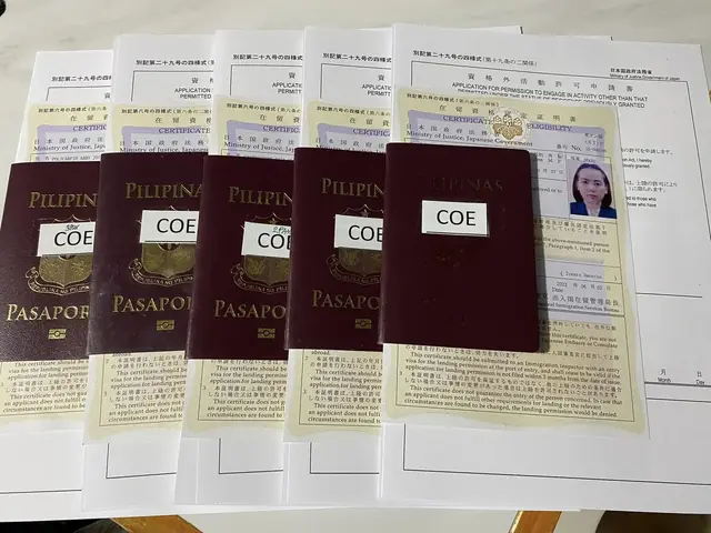 Five passports labelled COE resting on Certificate of Eligibility paperwork